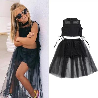 China Casual 2021 Summer New Black Sleeveless Zipper Vest Skirt 2PCS Baby Girls Dress Set for sale