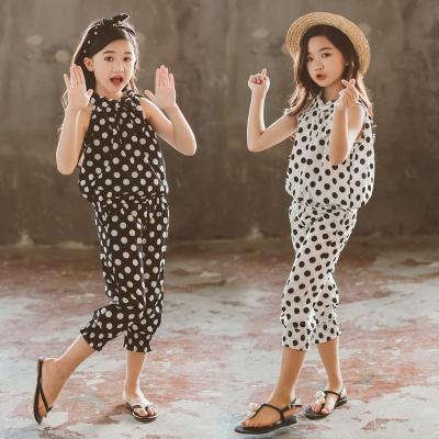 China 2020 Summer Fashion Kids Girl Dress Big Stitch Washable Sleeveless Top Pants Sets Round Bow Neck for sale