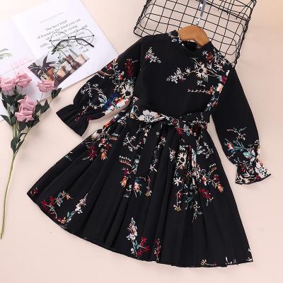 China 2021 new breathable girls dress Korean edition long bow wrap flower printed Princess Fold skirt for sale