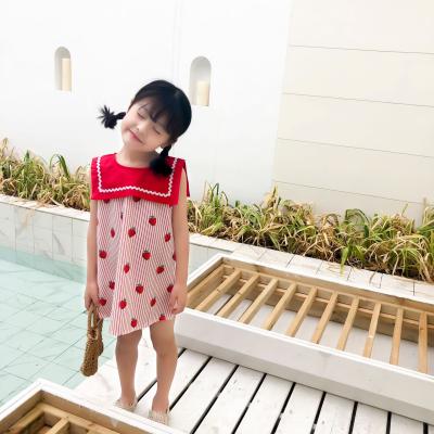 China 2020 Summer Children's New Girl Strawberry Girl's Breathable Lapel Baby Dress Cute Striped Sleeveless Vest Dress for sale