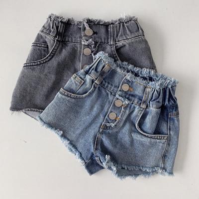 China Breathable Toddler Girls High Waisted Shorts Denim Shorts Kids Casual Blue Solid Bottoms Baby Clothing Outfits for sale