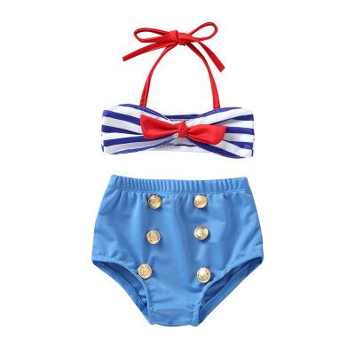 China 2020 Summer Cute Breathable Baby Swimsuit Bow Strap Wrap Swimwear Set for sale