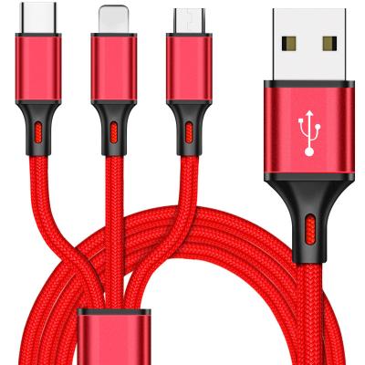 China 2022 Mobile Phone Universal 1.2m All In One 3in1 USB Data Charger Durable Nylon Braided Multi Cable 3 IN 1 USB Cable for sale