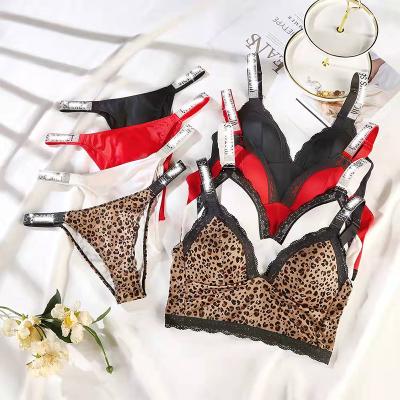 China QUICK DRY classic wire push up underwear women rhinestone letter style lingerie women free deep bra 2 piece sets for sale