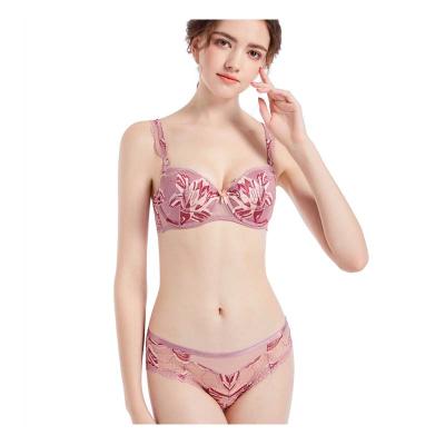 China QUICK DRY Women Big Floral Embroidery Bra Brief Sets Women's Underwire Push Up Brief Beauty Lingerie Sets Ladies Bra Sets for sale