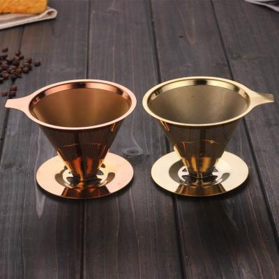 China Stocked 304 Stainless Steel Filter Cup Double Layer Thick Gold Plated Filter With 500ml Coffee Pot Glass Dripper Set for sale