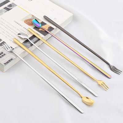 China Hot Sale Korean Long Fruit Fork Mixing Coffee Milk Spoon OEM Stainless Steel With Custom Logo for sale