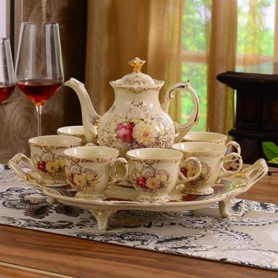 China Viable European Porcelain Tea Set With Tray For 6 Person Coffee Tea Set British Ceramic Afternoon Teapot Set With Box for sale