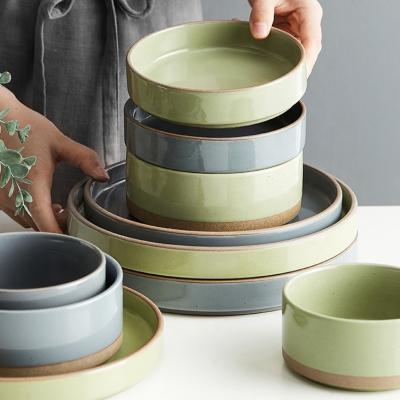 China Sustainable Japanese Green Dishes And Dishes Set Ceramic Tableware Dinner Set Ceramic Bowl for sale