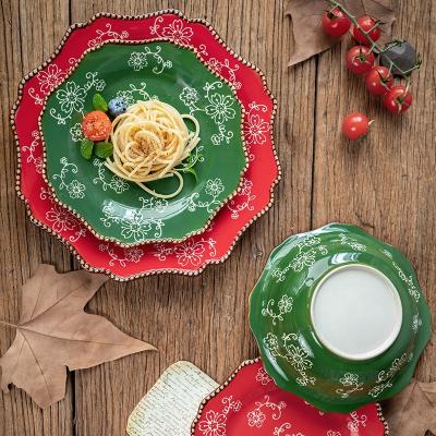 China 2021 New Nordic Bowl Dinner Serving Dishes and Hot Selling Ceramic Dishes Viable Sakura Restaurant Steak Posta Plate Hand Painted for sale