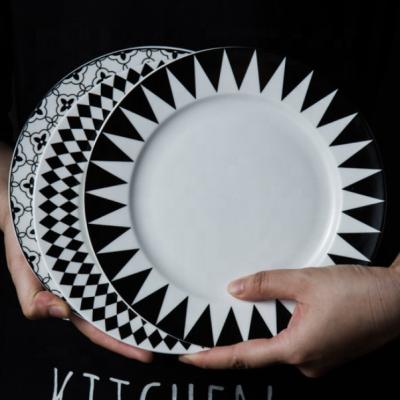 China 8 Inch Ceramic Black Porcelain Dish Viable Nordic Geometric Ceramic Steak Dish and Dish with Custom Logo for sale