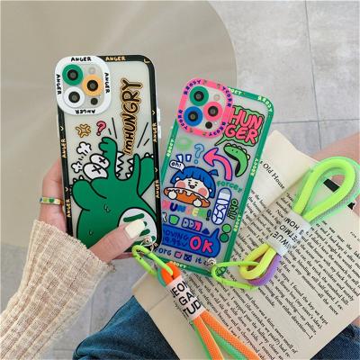 China Fashion Shockproof Cute Crocodile Cartoon TPU Soft Shockproof Phone Case for iPhone 13 12 11 pro Max Xs Xr Xs Max 7 8 plus with lanyard for sale