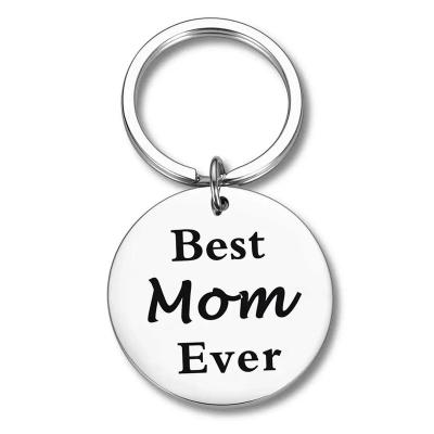 China Fashionable Mother Day Gift Stainless Steel Key Buckle Keychain 30MM Round Best MOM DAD Papa Grandpa Ever Engraved Key Chain Key Rings for sale