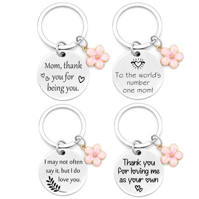 China Souvenir Gifts Promotion Flower Keychain Pendant Stainless Steel Mother's Day Thanksgiving Christmas Gift Metal Keychain for sale