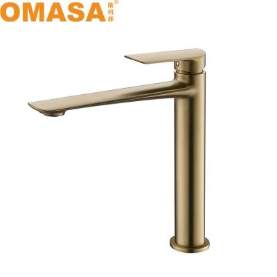 China Kaiping Faucets Wholesaler Gold Brushed Gold High Body Faucet Metered Brass Basin Mixer Tap for sale