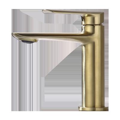 China Hot Selling High Quality High Quality Brushed Single Mixer Tap Gold Handle Lavatory Faucet Deck Mount Basin Mixer Taps for sale