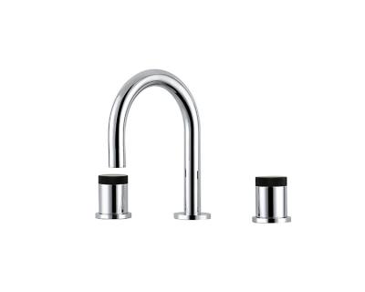 China Bathroom Sanitary 3 Holes Double Faucets China Ware Metered Handle Round Basin Faucet Mixer Brass Faucet for sale