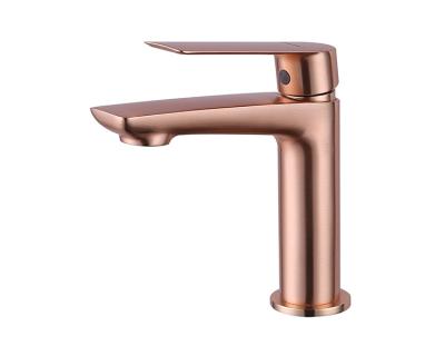 China Modern Design Bathroom Vessel Basin Metered Brass Mixer Tap Brushed Rose Gold Basin Faucets for sale