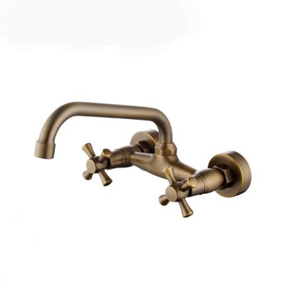 China Thermostatic Faucets Double Handle Sink Faucet Kitchen Mixer Tap Wall Mounted Bronze for sale