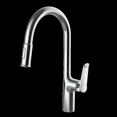 China Modern Deck Mounted 360 Rotation Single Handle Sink Mixer Pull Out Spray Spring Kitchen Faucet for sale