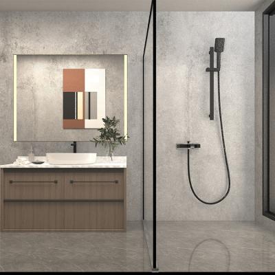 China With Slide Bar Kaiping Fashion Design Bathroom Matt Black Waterfall Bath Shower Faucets Wall Mounted Set for sale