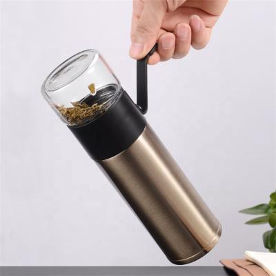 China Double Wall Stainless Steel Thermal Insulation Tea Filter Portable Hot Selling Eco Friendly Water Bottle With Tea Infuser for sale