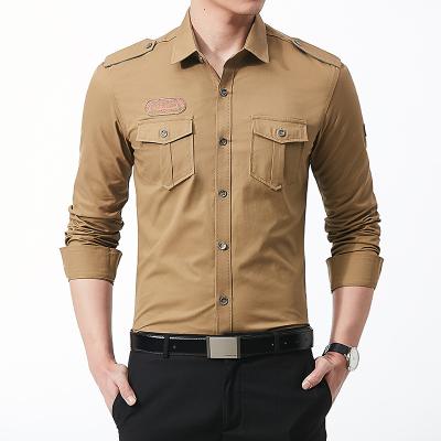 China wholesale Anti-wrinkle Cotton Washed Plus Size Embroidered Men's Labor Shirts Fans Military Cargo Shirts for sale