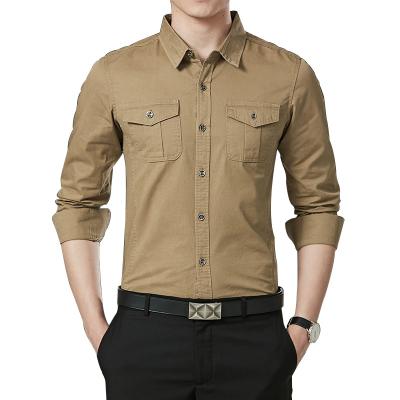 China Custom Embroidered Men's Shirts Anti-Wrinkle Work And Daily Use Solid Color Multi-pockets Cargo Casual Shirts For Men for sale