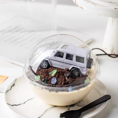 China 400ML Biodegradable Mini Cute Dessert Mousse Ball Shaped Plastic Packaging Transparent Round Cake Box for sale