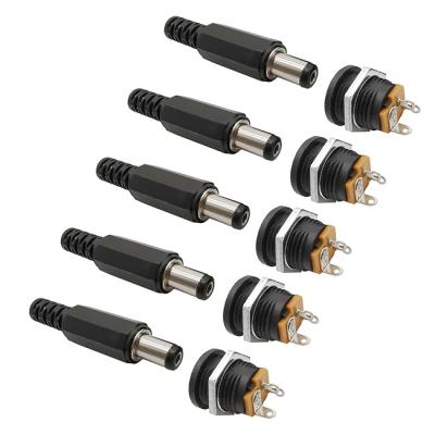 China 5.5 x 2.1mm 12V 3A Plastic Male Plugs + DC-022 Female Plug 12V 3A 5.5 x 2.1mm Male Plugs DC022 Jack Screw Nut Panel Mount Female Connector 5.5*2.1MM dc power plastic plug for sale