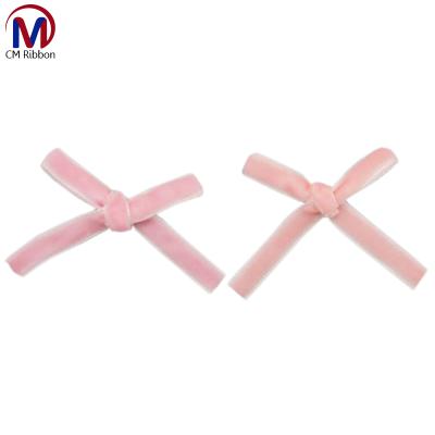 China Wholesale Custom Eco-Friendly Small 1/4 Inch Pink Velvet Ribbon Bow With Elastic Band Loop for sale