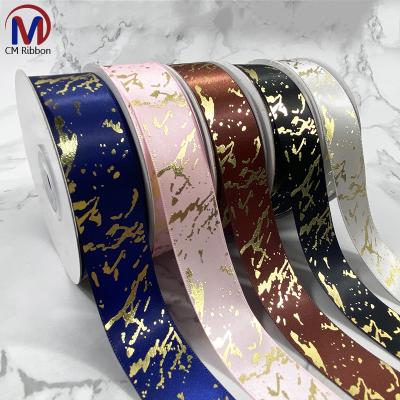 China Sustainable Wholesale High Quality Polyester Ribbon With Printing Gold Marbling Logo for sale