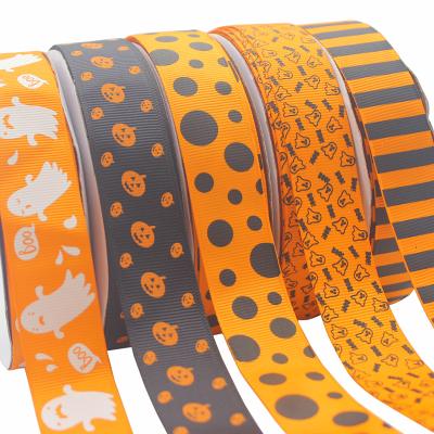 China Viable Wholesale Custom Orange Decorative 25mm Printed Grosgrain Ribbon Halloween Grosgrain Ribbon for sale