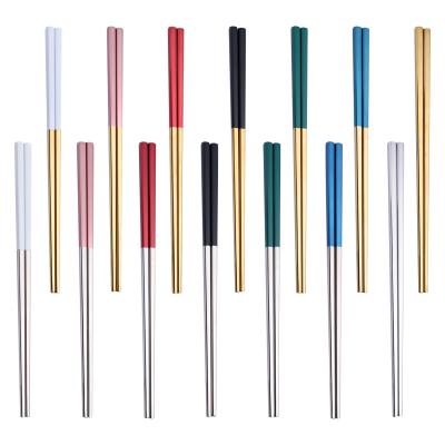 China High Quality SQ-1104-14 Mirror Whole Square Polish Factory Wholesale Viable 5 Pairs 304 Stainless Steel Chopsticks Customized Logo for sale