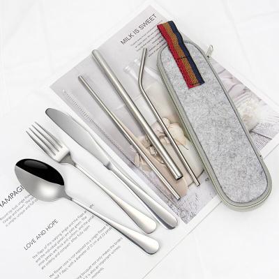 China SQ-1005-8 Sustainable Hot High Quality Travel Camping Convenient Tableware Set Portable Stainless Steel Cutlery Set 8 Pieces for sale