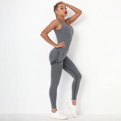 China High quality QUICK DRY women's sexy seamless spats crack! crack! pocket yoga jumpsuit fitness integrated sportswear lulule monday run for sale