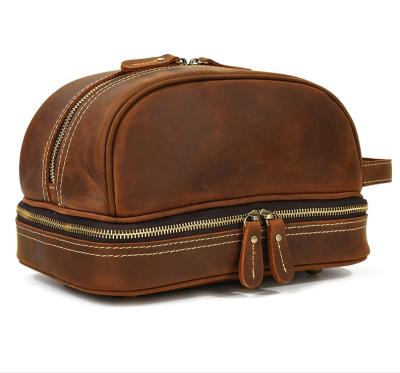 China Hot Sale Buffalo Toiletry Bag Vintage Dustproof Shockproof Waterproof Coating Leather Travel Shaving Dopp Kit For Cosmetic Toiletries Bag For Man for sale