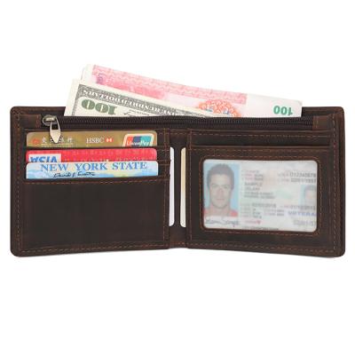 China Hot Selling RFID OEM Goods Short Wallet Genuine Leather Brown Genuine Leather Dark Leather Wallet For Men for sale