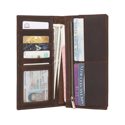 China RFID Personalized Long Vintage Custom Genuine Leather Men Travel Wallet Business Card Holder for sale