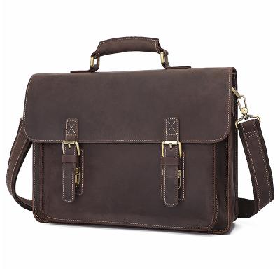 China Retro Vintage Crazy Horse Leather Men's Briefcase Satchel Laptop Leather Briefcase Men's Leather Messenger Bag for sale