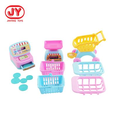 China ABS Kids Pretend Play Toy Cash Register Small Cashier Supermarket Shopping Cart Shopping Cart Toys with Plastic Coins for sale