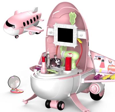 China Plastic Toy Make Up New Design Baby Dressing Table Toy Set 2 IN 1 Airplane Shape Kids Makeup Kit Toy Girls Make Up Toy Set for sale