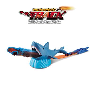 China Slot Toy Kids Toy High Speed ​​Shark Obstacles Combine Slot Mini Car Race Track Toy Shark Ejection Railway Toys for sale