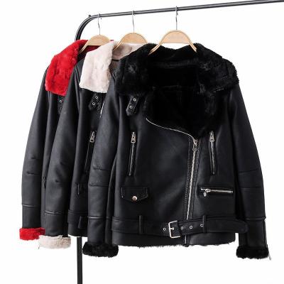 China B35462A Latest Ladies Winter Long Sleeve PU Leather Coat Fashionable Warm Winter Fur Coat for sale