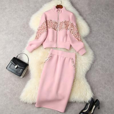 China Autumn Winter Women Breathable Hoodie Sets Sequins 2 Piece Skirt Set Stylish Lady Hoodies for sale