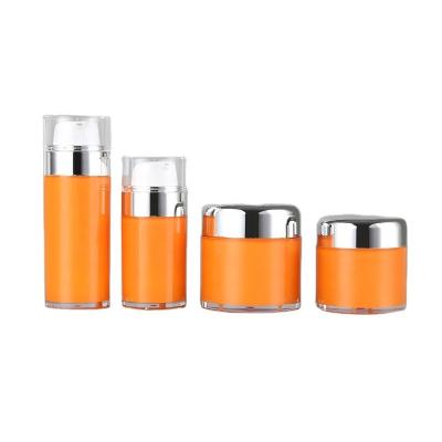 China Durable High Quality Cosmetics Acrylic Airless Pump Bottle 30ml 50ml Orange Color for sale