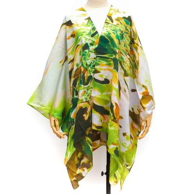 China QUICK DRY Custom Design Silk Like Polyester Crepe Longline Kimono Cardigan Robes Beach Cover Up for sale