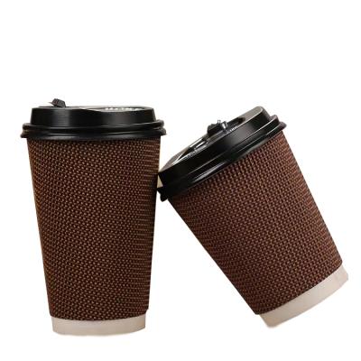 China Recycled Materials Coffee Color Double Wall Coffee Paper Cups With Lid for sale