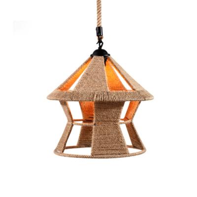 China Creative Hemp Rope Lamp Living Room Restaurant Cafe Bar Lamp Country Retro Industrial Hemp Rope Rustic Attic Chandelier for sale