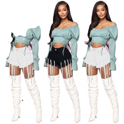 China New Arrivals Wholesale Summer Breathable Casual Bottom Fashion Style High Waist Solid Color Denim Long Fringed Bottom Shorts Women for sale